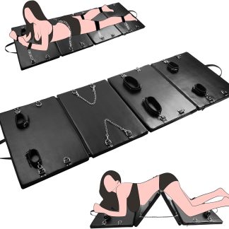 Sex Bondage Bed Sex Furniture BDSM Sex Restraints Kits PU Leather Fetish Restraints System Portable Collapsible Sex Toys for Men Couples Adult Bondage Gear (Black, L)