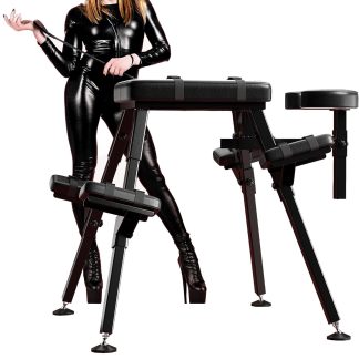 KinkStock Ultimate Restraint Sex Bench Bondage BDSM Table Massage Bed Spanking Bench for Adult Couples with Wrist Cuffs Sex Furniture Black PU Leather Submission Chair Master Play
