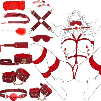 BDSM Bondage Restraints Sex Toys - UTIMI Upgrade 11PCS BDSM Kits with Adjustable Handcuffs Collar Ankle Cuff Blindfold Feather Tickler Adult Games Sex Toys for Men Women and Couples Foreplay | Red