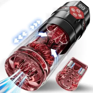 12 S Vacuum Pump & 7 Thrusting Rotating Vibrating Sucking Licking Male Masturbator with LCD Screen Penis Pump Sex Toys for Men